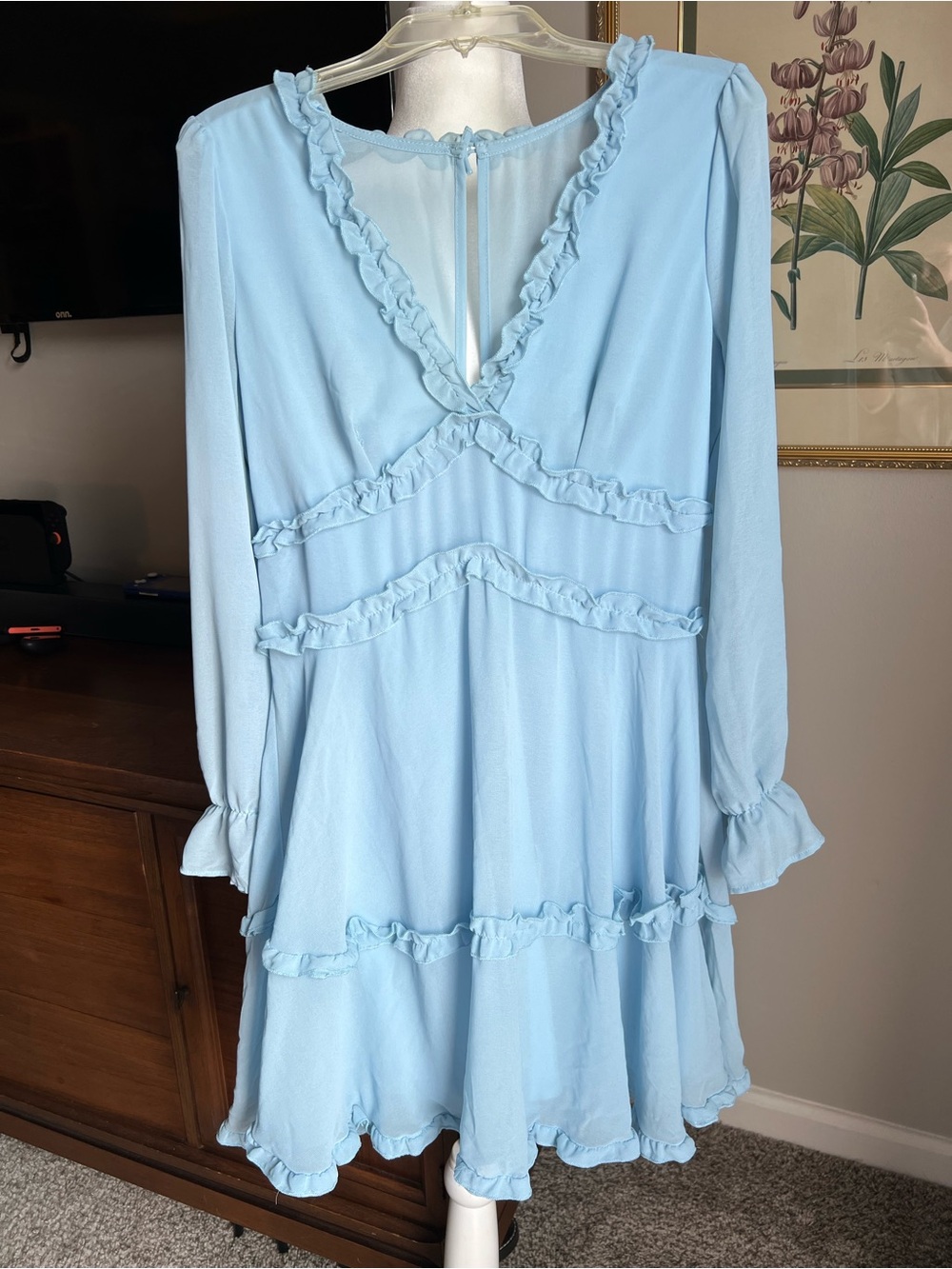 B Darlin Light Blue Ruffle Tiered Long-Sleeve Dress